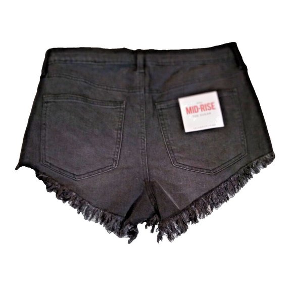 New Celebrity Pink Button Fly Jean Shorts Womens 11 Black MidRise Distress Jeans - Picture 9 of 9